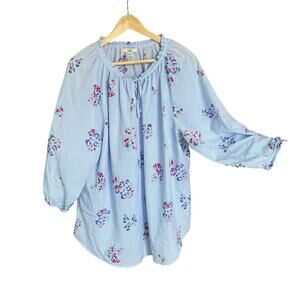 Croft & Barrow Women’s Plus 2X Blue Striped Floral Tunic Peasant Top